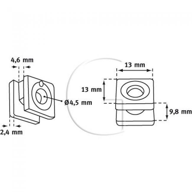 2er-Set Auge / L = 13 mm / B = 13 mm / Innendurchmesser = 4,5 mm