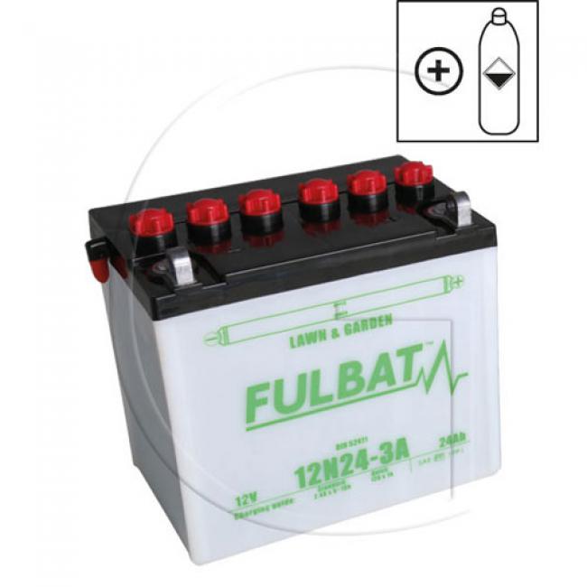 Batterie / L = 184 mm / B = 124 mm / H = 175 mm / Spannung = 12 Volt / Kapazität = 24 Ah / Typ = 12N... - DRY - + = rechts