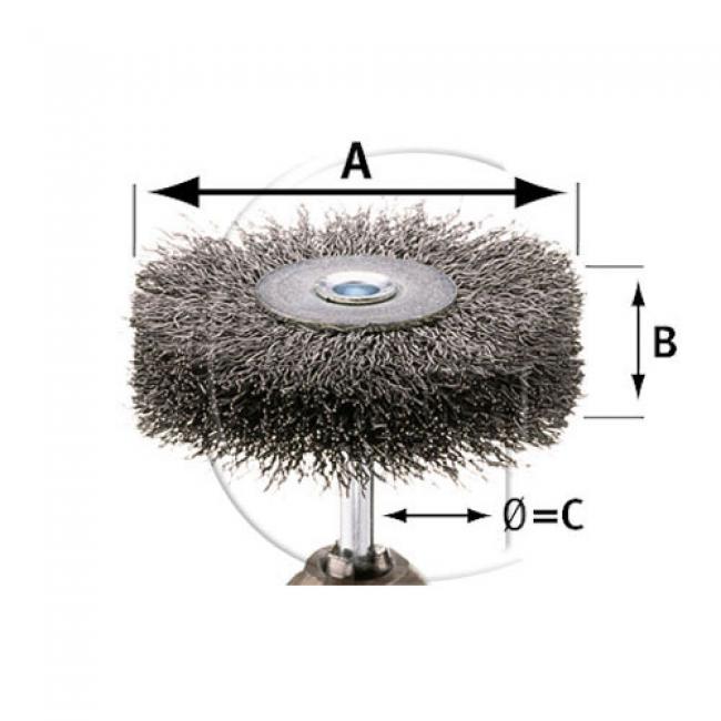 Draht Rundbürste / Ø = 40 mm / H = 9 mm / Ø Achse = 6 mm / U/min = 18