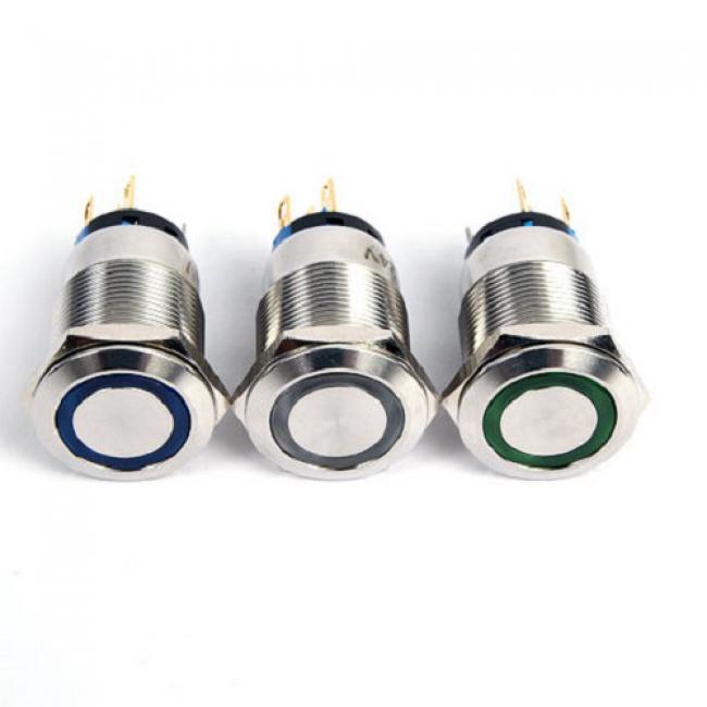 Edelstahl Drucktaster mit LED-Ringbeleuchtung, Klingel, Boot, 6-24Volt, Ø19mm