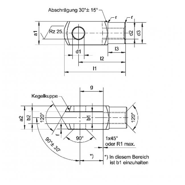 Gabelkopf M10 V2A Edelstahl Niro inkl. Sicherungsbolzen & Gegenstück