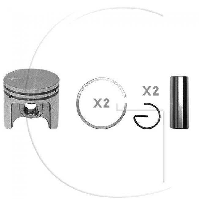 Kolben komplett / Ø Kolben = 34 mm / Stärke Kolbering = 1,5 mm / Inhalt = A - Kolbenringe, Kolbenbolzen und Clips inklusive. (1)