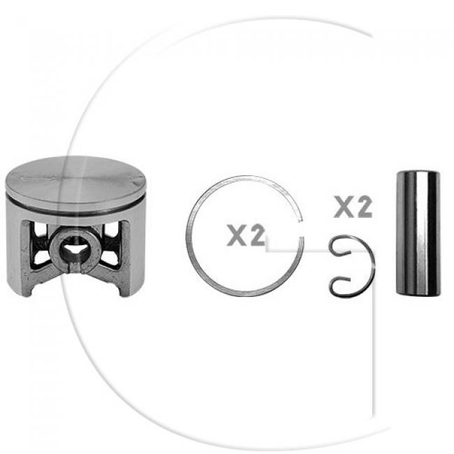 Kolben komplett / Ø Kolben = 43 mm / Stärke Kolbering = 1,5 mm / Inhalt = A - Kolbenringe, Kolbenbolzen und Clips inklusive.