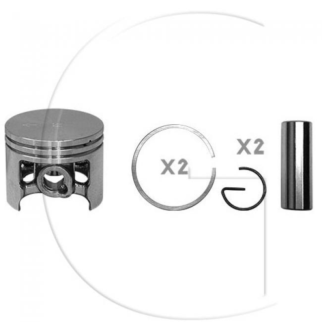 Kolben komplett / Ø Kolben = 46 mm / Stärke Kolbering = 1,2 mm / Inhalt = A - Kolbenringe, Kolbenbolzen und Clips inklusive. (9)