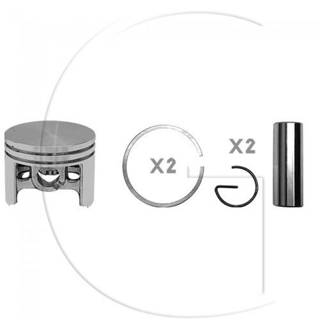 Kolben komplett / Ø Kolben = 49 mm / Stärke Kolbering = 1,5 mm / Inhalt = A - Kolbenringe, Kolbenbolzen und Clips inklusive. (2)