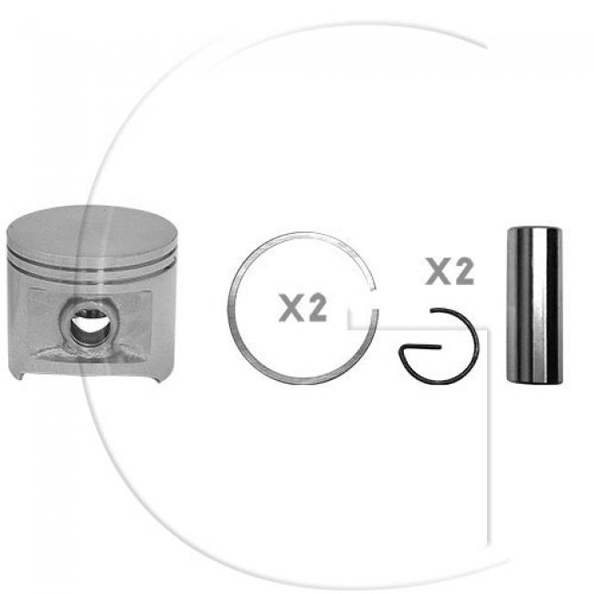 Kolben komplett / Ø Kolben = 50 mm / Stärke Kolbering = 1,2 mm / Inhalt = A - Kolbenringe, Kolbenbolzen und Clips inklusive. - Mit 2 Kolbenringe