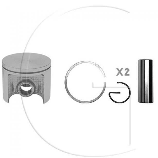 Kolben komplett / Ø Kolben = 50 mm / Stärke Kolbering = 1,5 mm / Inhalt = A - Kolbenringe, Kolbenbolzen und Clips inklusive. - für alte Typen