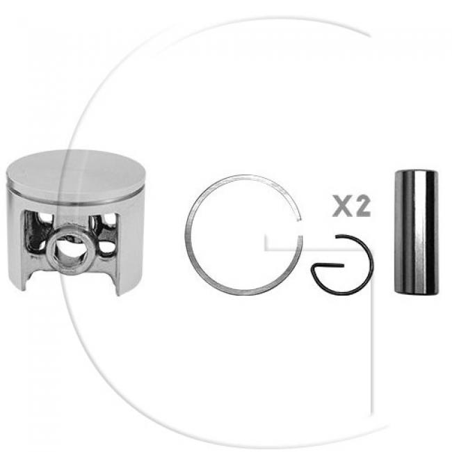 Kolben komplett / Ø Kolben = 50 mm / Stärke Kolbering = 1,5 mm / Inhalt = A - Kolbenringe, Kolbenbolzen und Clips inklusive. - für neue Type