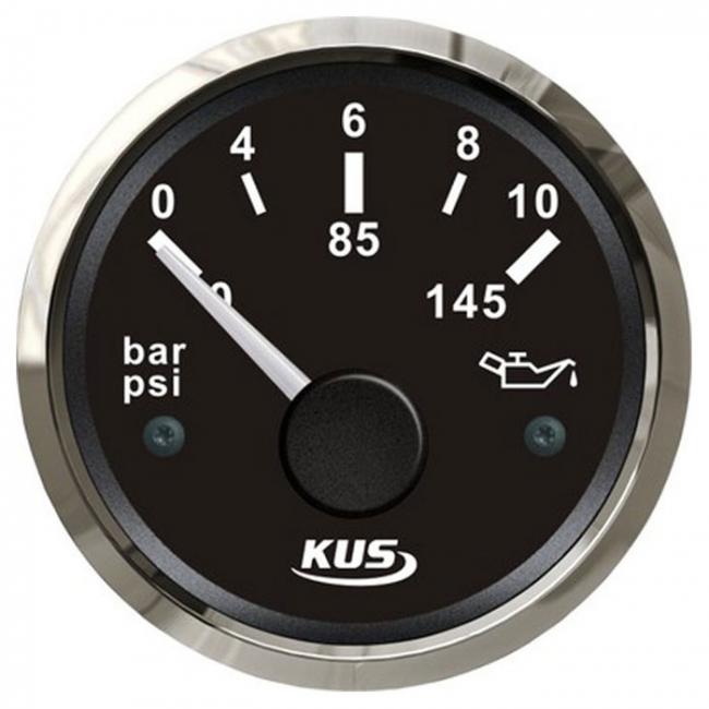 KUS Öldruckanzeige Öldruckmesser 12/24Volt 0-10bar 10-184Ohm Edelstahl - schwarz