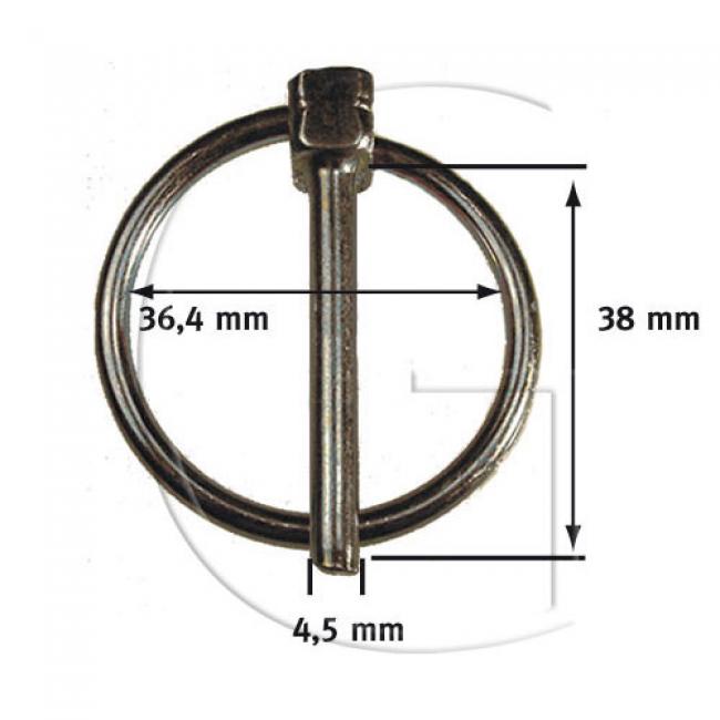 QUICK PIN / KLAPPSTECKER / L Bolzen = 38 mm / Ø Bolzen = 4,5 mm / Ø Ring = 36,4 mm - 3/16” = 4,76 mm