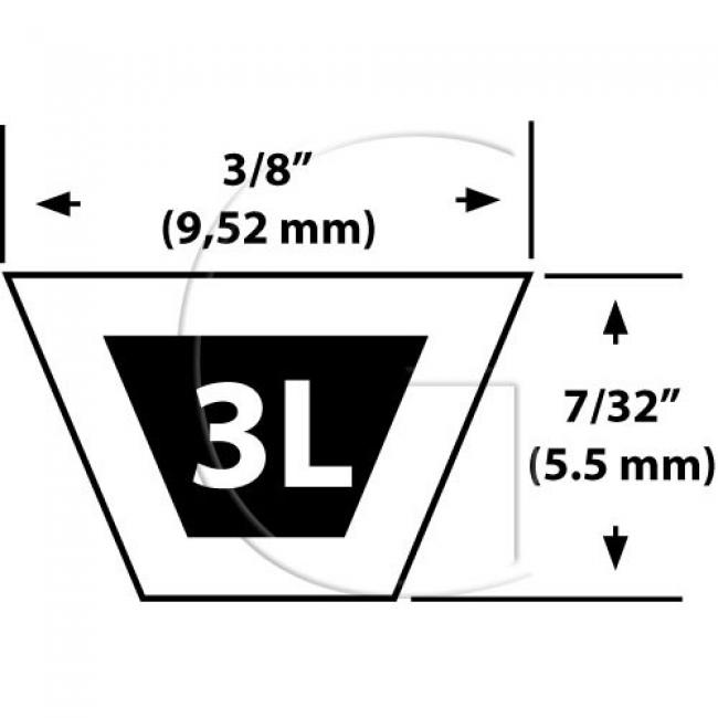Riemen L=43” = 1092,20 mm  B = 3/8”=9,52 mm  Typ = 3L > made with KEVLAR ®