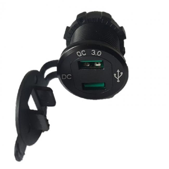 USB Dual-Steckdose LED-Voltmeter Alu eloxiert Ladebuchse 12-24Volt