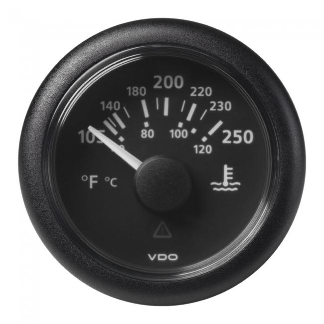 VDO-ViewLine Kühlwasser-Temperaturanzeiger Ø52mm 40-120°C/105°F-250°F 8-32V 287,4 – 22,7 Ohm schwarz oder weiß