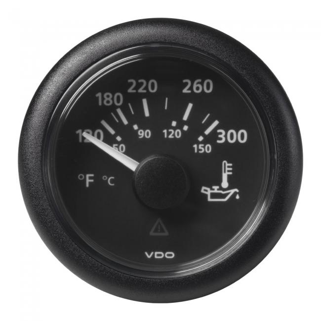 VDO-ViewLine Motoröl-Temperaturanzeiger Ø52mm 50°C-150°C/120°F-300°F 8-32V 322,8 – 18,6 Ohm schwarz oder weiß