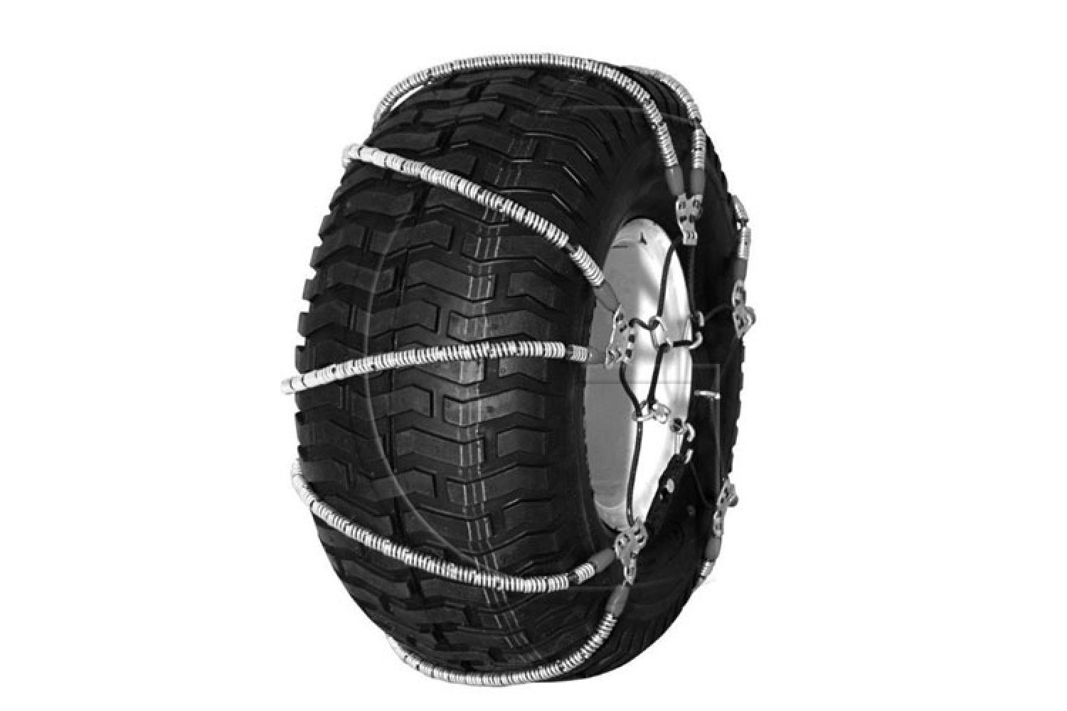 2er-Set Schneekette für Reifen = 18 x 9.50 - 8 - für Reifen 18 x 9.50 - 8 -  Seilformkette - für begrenzten Platz zwischen Reifen und Chassis
