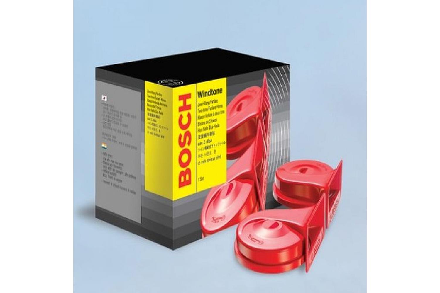 Bosch Hupe im Set, Fanfare, Horn, 12 Volt, Windtone, rot, Bus, SUV