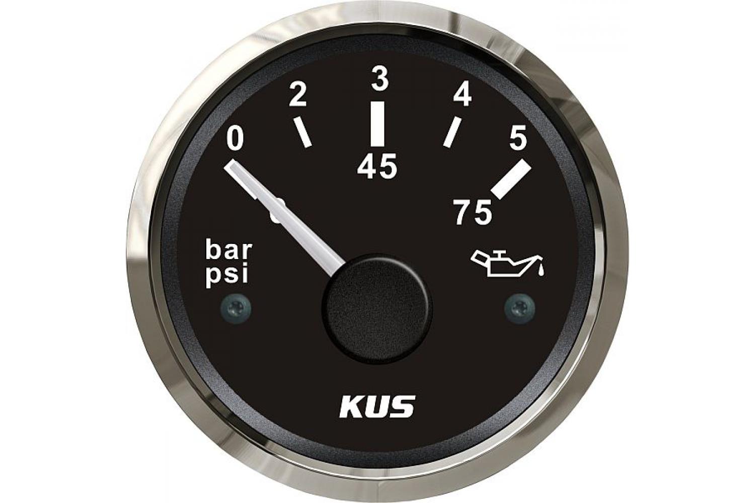 KUS Öldruckanzeige Öldruckmesser 12/24Volt 0-5bar 10-184Ohm  Edelstahl-schwarz