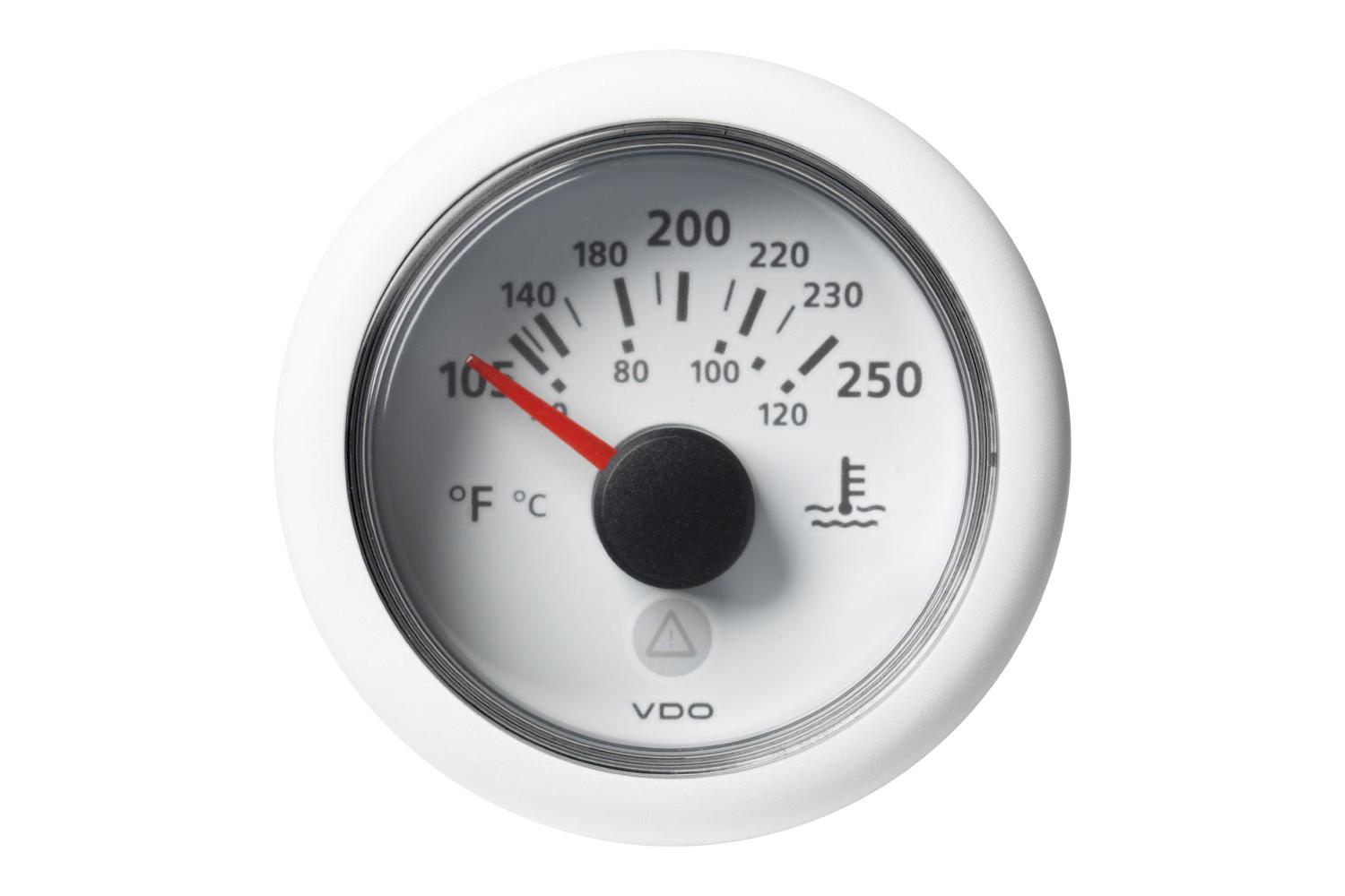 VDO-ViewLine Kühlwasser-Temperaturanzeiger Ø52mm 40-120°C/105°F-250°F 8-32V  287,4 – 22,7 Ohm schwarz oder weiß