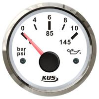 KUS Öldruckanzeige Öldruckmesser 12/24Volt 0-10bar 10-184Ohm Edelstahl - weiss