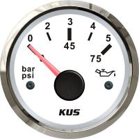 KUS Öldruckanzeige Öldruckmesser 12/24Volt 0-5bar 10-184Ohm Edelstahl-weiss